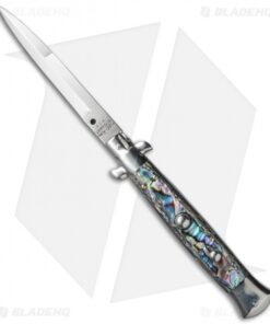 AGA Campolin 10" Italian Stiletto Automatic Knife Abalone (4.5" Satin Bayo)