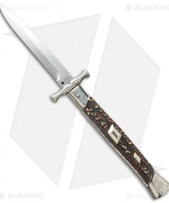 AGA Campolin 13" Bat Swinguard Automatic Knife Stag Horn (5.75" Satin Bayo)