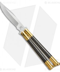 29 Knives Chris Olofson 4" Flat Clip Bowie Balisong Brass/CF Butterfly Knife