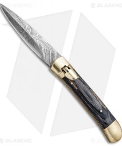 9" Leverlock Dagger Automatic Stiletto Knife Blackwood (3.8" Damascus)