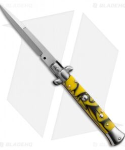 SKM 9" Italian Stiletto Automatic Knife Killer Bee Acrylic (4" Satin Bayonet)