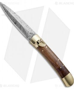 9" Leverlock Dagger Automatic Stiletto Knife Wood (3.8" Damascus)