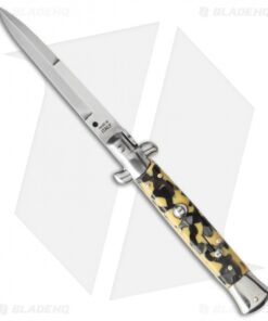 SKM 9" Italian Stiletto Automatic Knife Mosaic Acrylic (4" Satin Bayonet) BMM