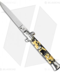 SKM 9" Italian Stiletto Automatic Knife Mosaic Acrylic (4" Satin Flat) BMM
