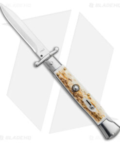 AKC Italian Stiletto Bayonet Swinguard Automatic Knife Stag Horn (4" Satin)