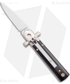 AGA 6" Lever Lock Automatic Italian Knife Ebony w/Cross Bolsters (2.5" Polish)