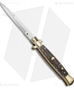 AGA Campolin 10" Italian Stiletto Picklock Automatic Brass/Stag (4.5" Bayonet)