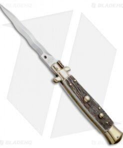 AGA Campolin 10" Italian Stiletto Picklock Automatic Brass/Stag (4.5" Kriss)