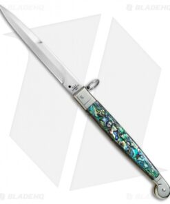 AGA Campolin 9" Sicilian Ring Pull Automatic Knife Abalone (5.5" Satin Bayo)