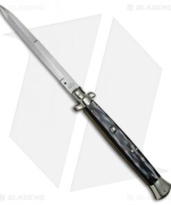 AGA Campolin 18" Italian Stiletto Automatic Knife Sim Horn (8" Satin Bayonet)