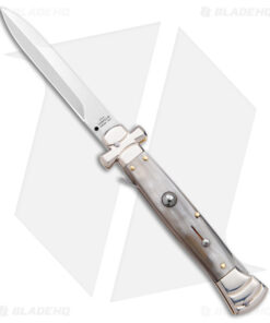 AGA Campolin 9" Maltese Cross Stiletto Automatic Knife Horn (4" Satin Bayo)