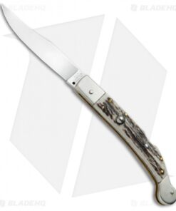 AGA Campolin 9" Sahara Italian Stiletto Lockback Automatic Stag (3.8" Mirror)