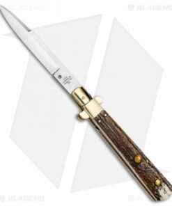 AGA Campolin 11" Frosolone Bayonet Stiletto Auto Knife Stag/Brass (5" Satin)