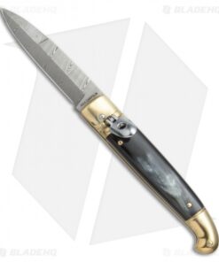 AGA Campolin Brass Lever Lock Automatic Knife Dark Horn (3.75" Damascus)