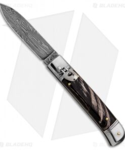 AKC Classic 8" Lever Lock Automatic Italian Knife Dark Horn (3.2" Damascus)