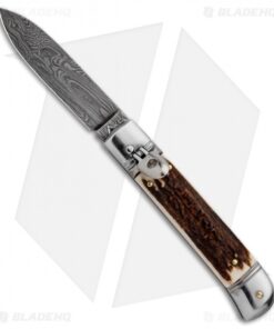 AKC Classic 8" Lever Lock Automatic Italian Knife Stag (3.2" Damascus)