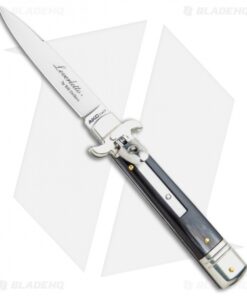 AKC Leverletto 7.75" Lever Lock Auto Italian Knife Dark Horn (3.25" Satin Flat)
