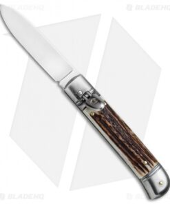 SKM Classic 8" Lever Lock Automatic Italian Knife Stag (3.2" Polish Flat)