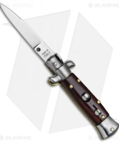 4.5" Italian Mini Stiletto Automatic Knife Gonzo Wood (2" Satin Swedge)
