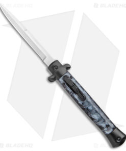 11" Italian Stiletto OTF Auto Bayonet Knife Black Smoke w/Clip (4.9" Satin)