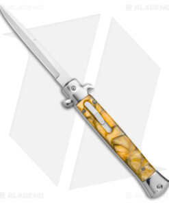 11" Stiletto OTF Automatic Knife Yellow Acrylic 4.75" Satin Bayo w/o Clip