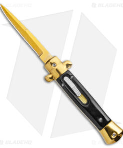9" Italian Stiletto OTF Automatic Knife Black Acrylic (3.8" Gold Bayonet)