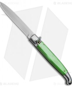 SKM 9.5" Fancy Lever Lock Automatic Knife Green Acrylic (4" Satin Bayo)