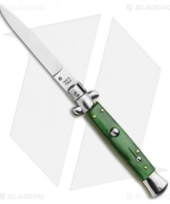 SKM 9" Italian Stiletto Automatic Knife Green Acrylic (4" Satin Flat)