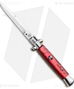 SKM 9" Italian Stiletto Automatic Bayonet Knife Red Acrylic (4" Satin)