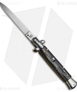 SKM 9" Italian Stiletto Automatic Knife Dark Horn (4" Satin Flat)