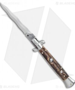 SKM AB 9" Italian Stiletto Kris Automatic Knife Stag (3.8" Satin)