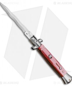 SKM AB 9" Italian Stiletto Automatic Knife Red Acrylic (3.8" Satin Kris)