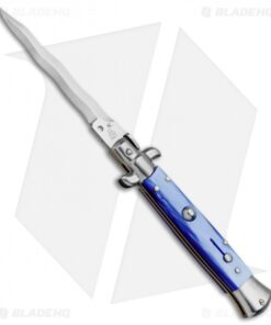 SKM AB 9" Italian Stiletto Automatic Knife Blue Pearlex (3.8" Satin Kris)