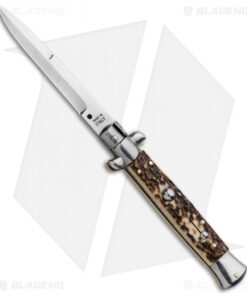 SKM AB 9" Italian Stiletto Bayo Automatic Knife Stag (3.8" Satin)