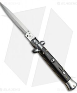 SKM AB 9" Italian Stiletto Automatic Knife Dark Horn (3.8" Satin Dagger)