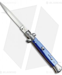 SKM AB 9" Italian Stiletto Automatic Knife Blue Pearlex (3.8" Satin Dagger)