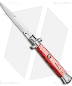 SKM AB 9" Italian Stiletto Automatic Knife Red Pearlex (3.8" Satin Bayonet)