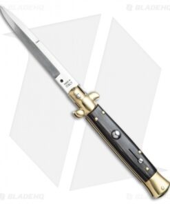 SKM 9" Italian Stiletto Automatic Knife Brass/Dark Horn (3.8" Satin Bayonet)