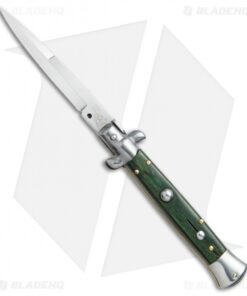 SKM AB 9" Italian Stiletto Automatic Knife Light Green Pakka (4" Satin Bayo)