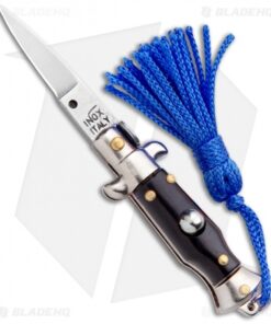SKM Italian Stiletto Keychain Automatic Knife Black/Blue (1.125" Satin)