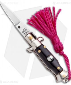 SKM Italian Stiletto Keychain Automatic Knife Black/Pink (1.125" Satin)