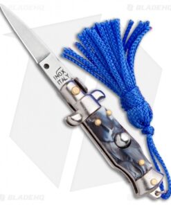 SKM Italian Stiletto Keychain Automatic Knife Marble/Blue (1.125" Satin)