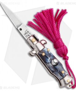 SKM Italian Stiletto Keychain Automatic Knife Marble/Pink (1.125" Satin)