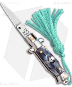 SKM Italian Stiletto Keychain Automatic Knife Marble/Teal (1.125" Satin)