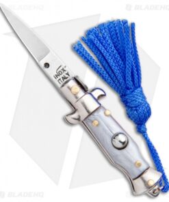 SKM Italian Stiletto Keychain Automatic Knife Silver/Blue (1.125" Satin)