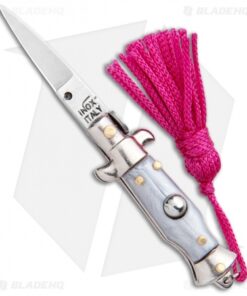 SKM Italian Stiletto Keychain Automatic Knife Silver/Pink (1.125" Satin)