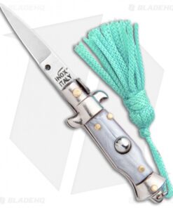SKM Italian Stiletto Keychain Automatic Knife Silver/Teal (1.125" Satin)
