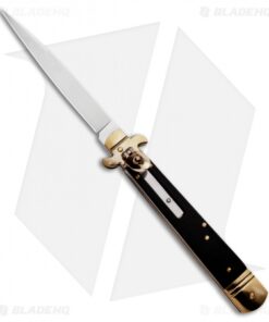SKM 9.75" Slimline Leverlock Automatic Knife Black Wood (4.25" Satin)