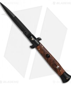 SKM 9" Italian Stiletto Automatic Knife Sim Briar Wood (3.8" Black Bayonet)