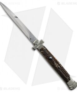AGA Campolin 11" Maltese Cross Stiletto Automatic Knife Stag Horn (5" Bayonet)